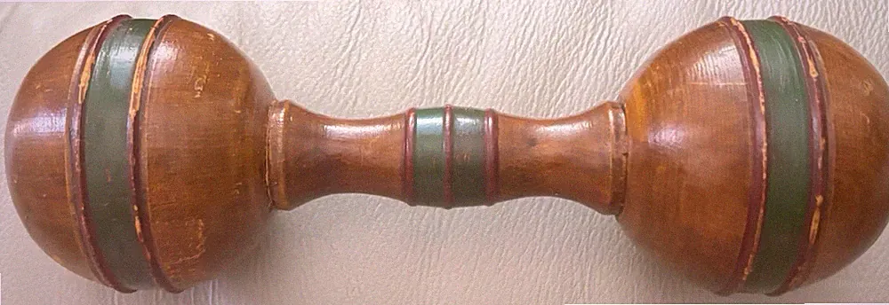 (1) Antique Wood Dumbbell Weights 1/4 lb Strongman Gym Americana Victorian