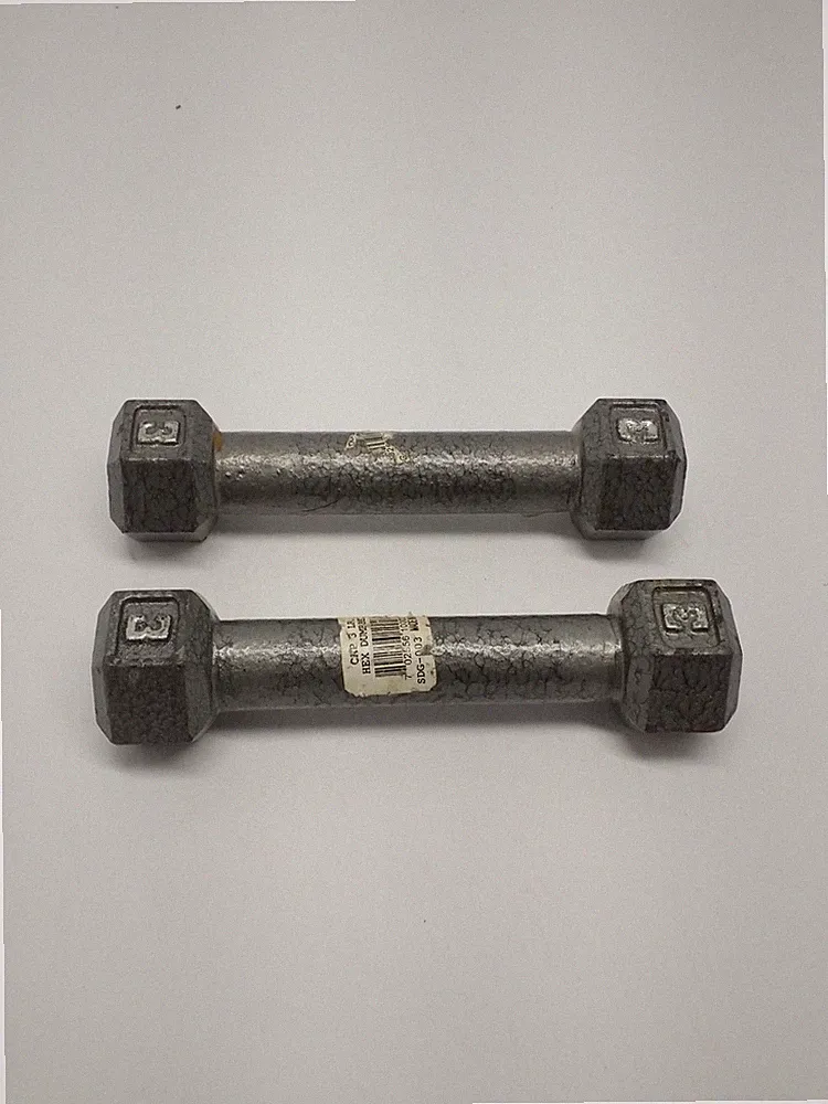 [1 PAIR] 3LB DUMBBELLS hex iron weights USED Total weight = 6LBS
