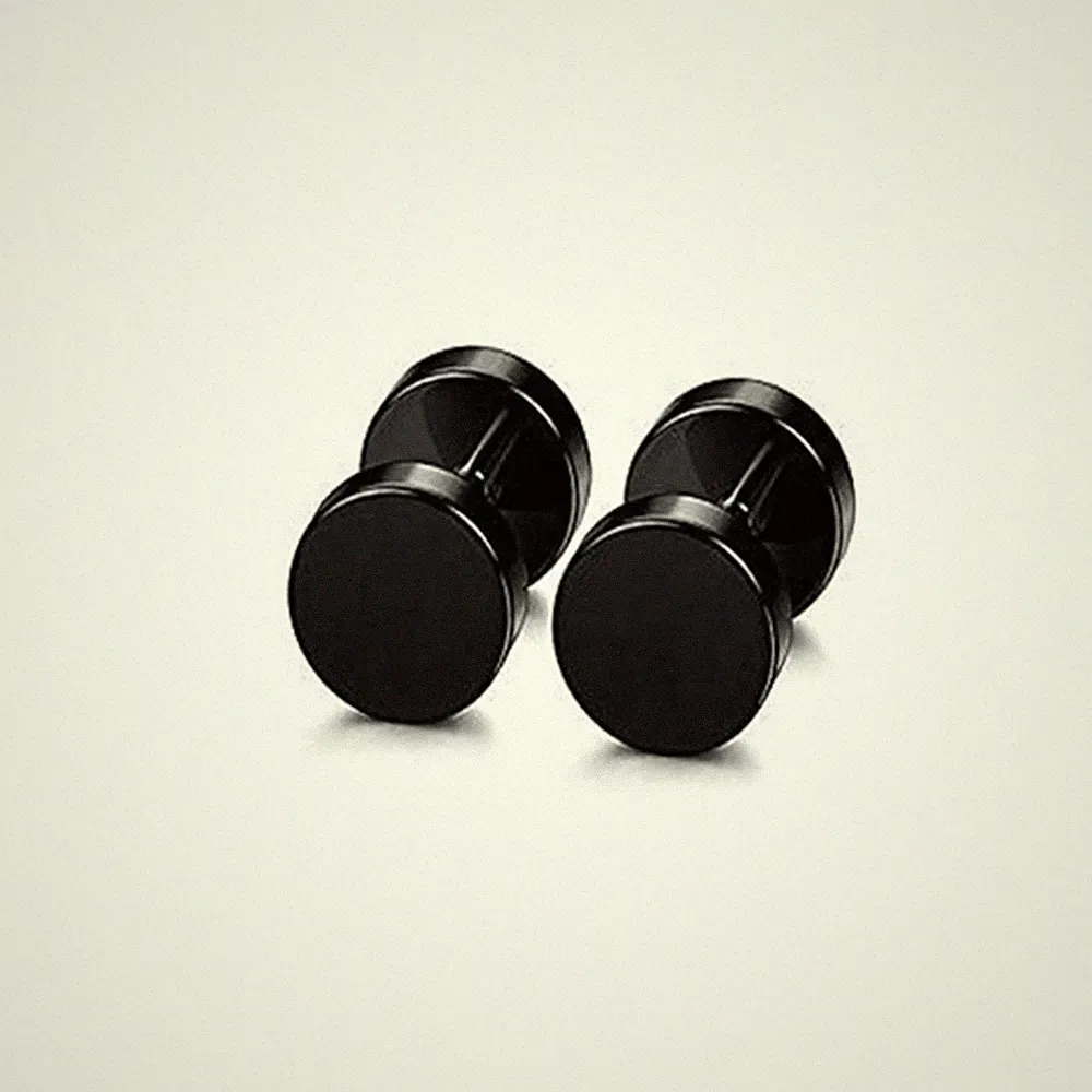 1 Pair Black Dumbbell Stainless Steel Earrings Unisex Barbell 0.6cm Diameter