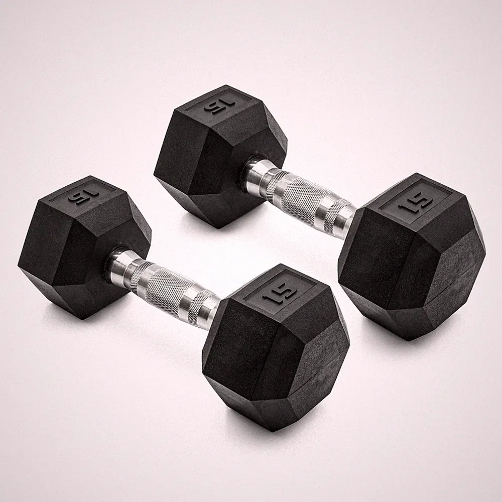 1 Pair Coated Rubber Hex Dumbbell Weight 15 lbs