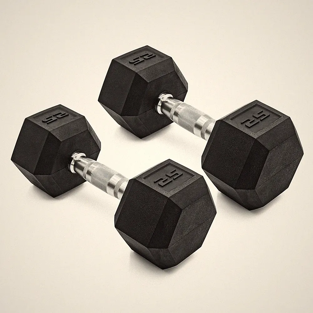 1 Pair Coated Rubber Hex Dumbbell Weight 25lbs