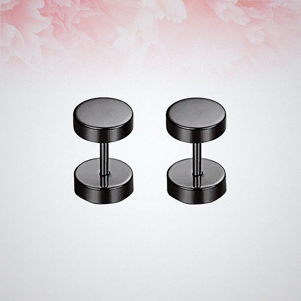 1 Pair Dumbbell Barbell Earrings Unisex Stainless Steel Black 0.6cm Diameter