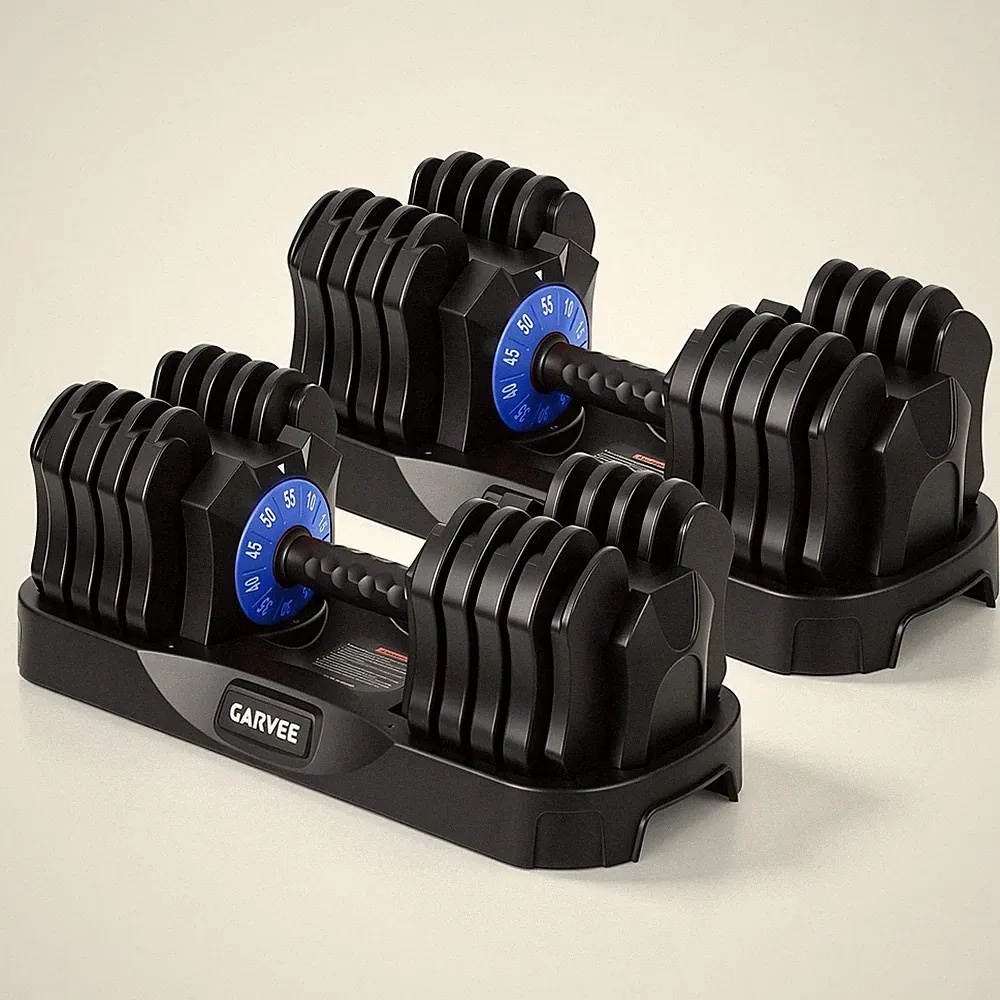 10-55LB Adjustable Dumbbell 10 Weight Settings Cast Steel Home Gym Weight w Tray