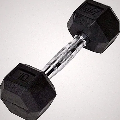 10 LB Rubber Hex Dumbbell - Single Weight for Home Gym, Strength Training, Fi...