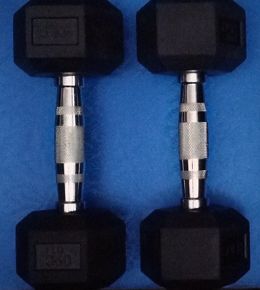 10 lbs(ea.) Coated Rubber Hex Dumbbell Pair - Set Of 2, Knurled Handle - FLO 360