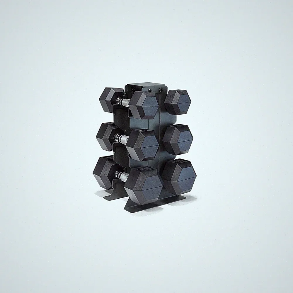 100 lb Rubber Coated Hex Chrome Handles Dumbbell Set with Vertical Black Rack