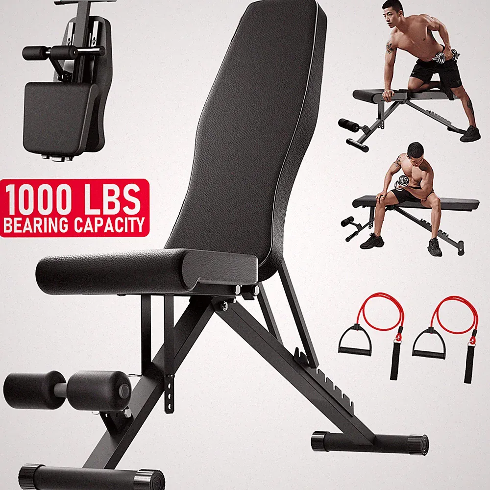 1000 LBS Adjustable Weight Bench Foldable Weight Benches for Home Gym w/ 990LBS