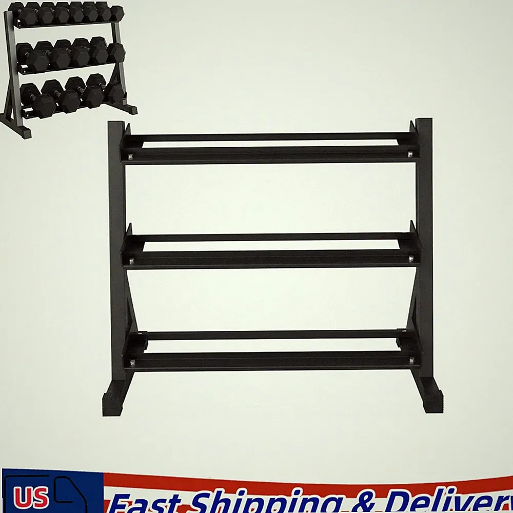 1000LB Capacity 3 Tier Dumbbell Rack Black Home Gym Storage Stand
