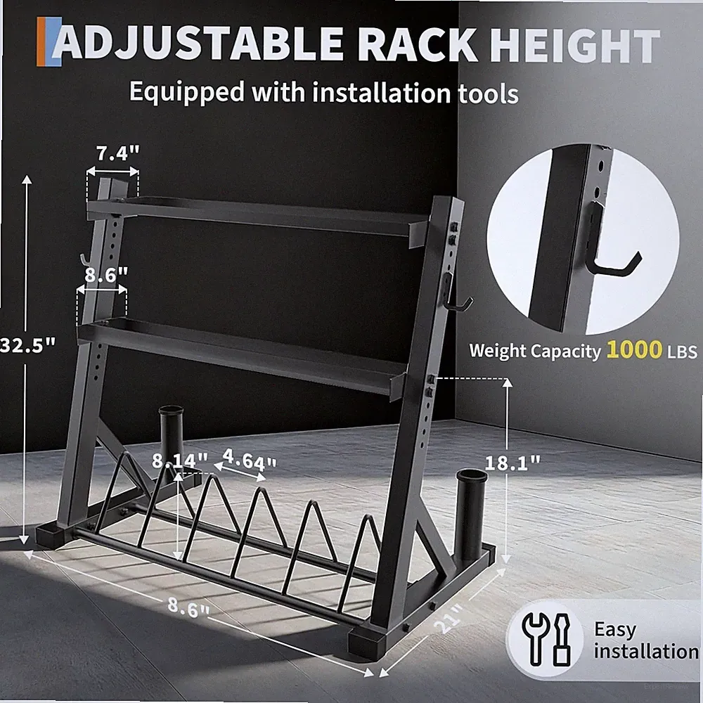 1000LB Capacity 3 Tier Dumbbell Rack Weight Adjustable Home Gym Storage Stand