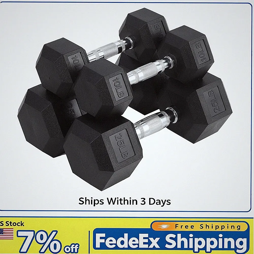 100LB Hex Dumbbell Set Cast Iron Core, Rubber Coated Non-Slip Strength Training