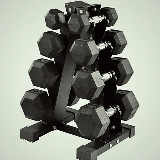 100LB Rubber Coated Hex Dumbbell Weight Set with A-Frame Rack, 5-20 lbs Pairs