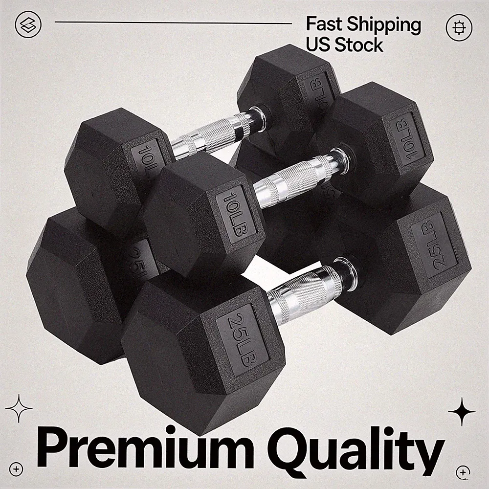 100LB Total Hex Dumbbells Set Cast Iron Core Non-Slip Strength Training Home Gym