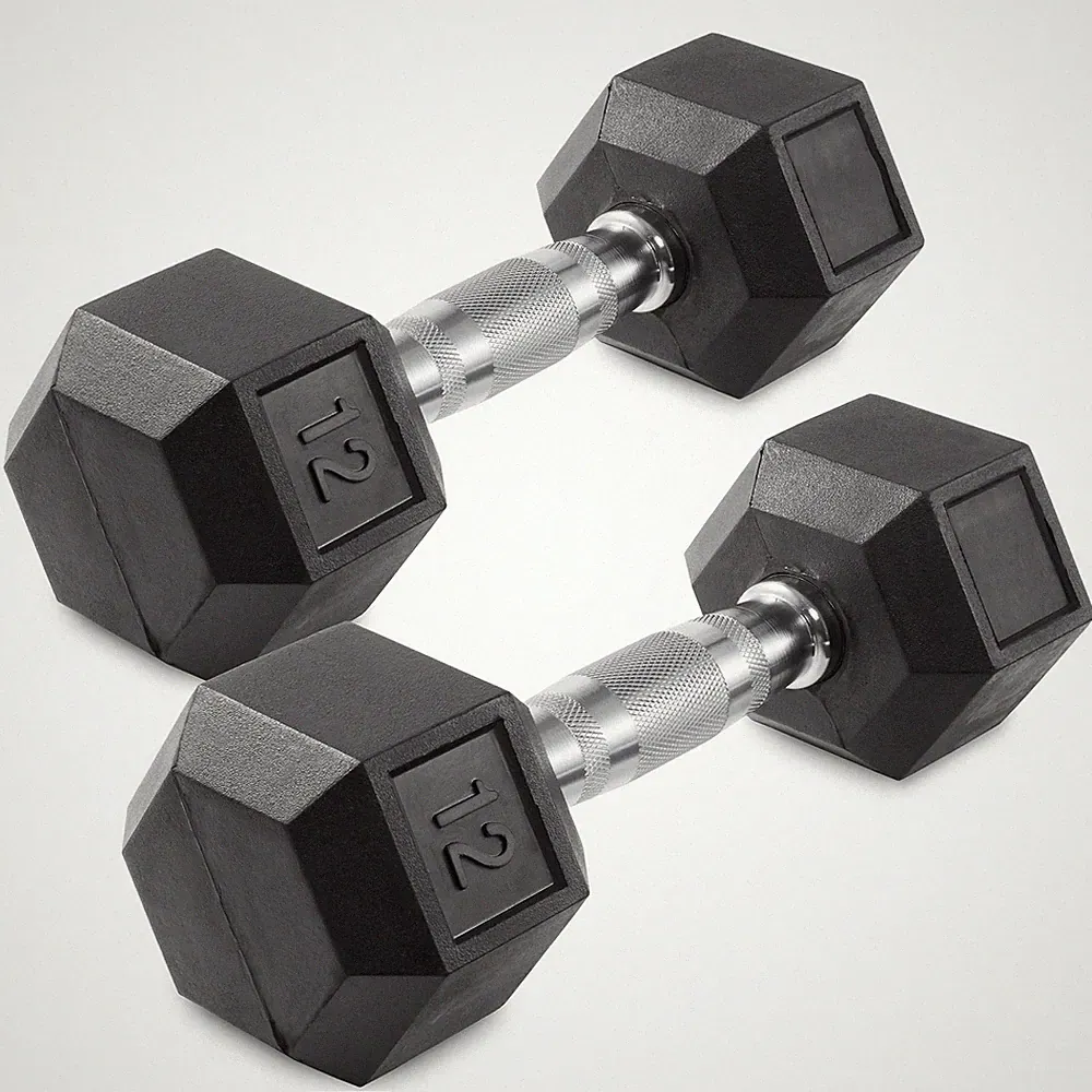 12 lb Pair Rubber Coated Hex Dumbbell Set, 24 Pounds Total