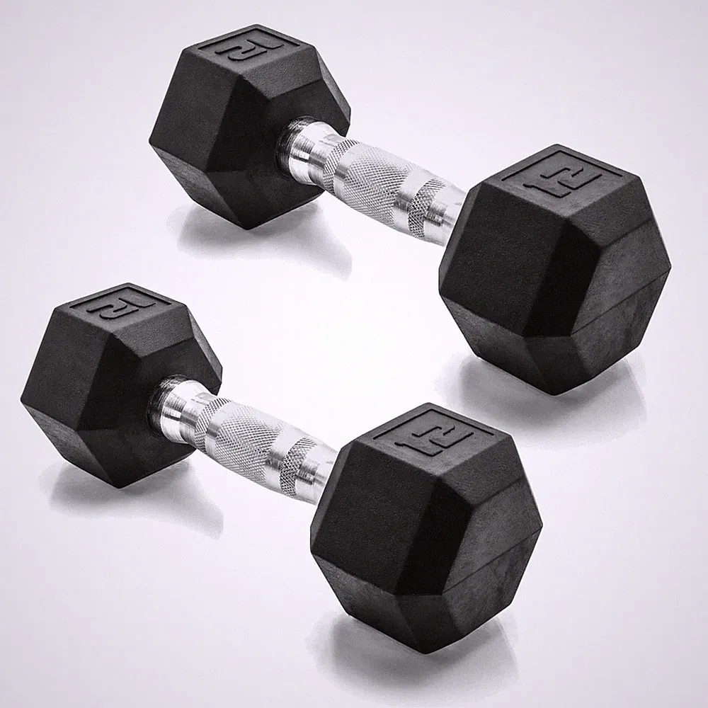 12 LB Rubber Coated Hex Dumbbell Weight, Rubber Free Weights Home Gym Strength.