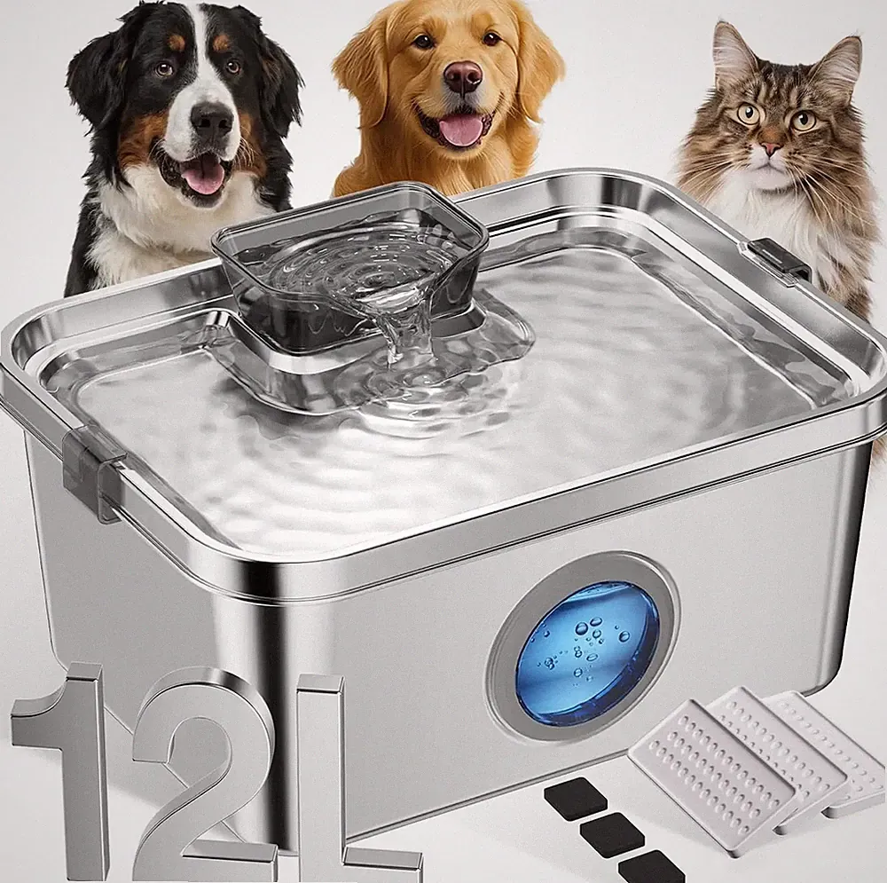 12L Stainless Steel Pet Water Fountain for Large Dogs Cats, Quiet Automatic