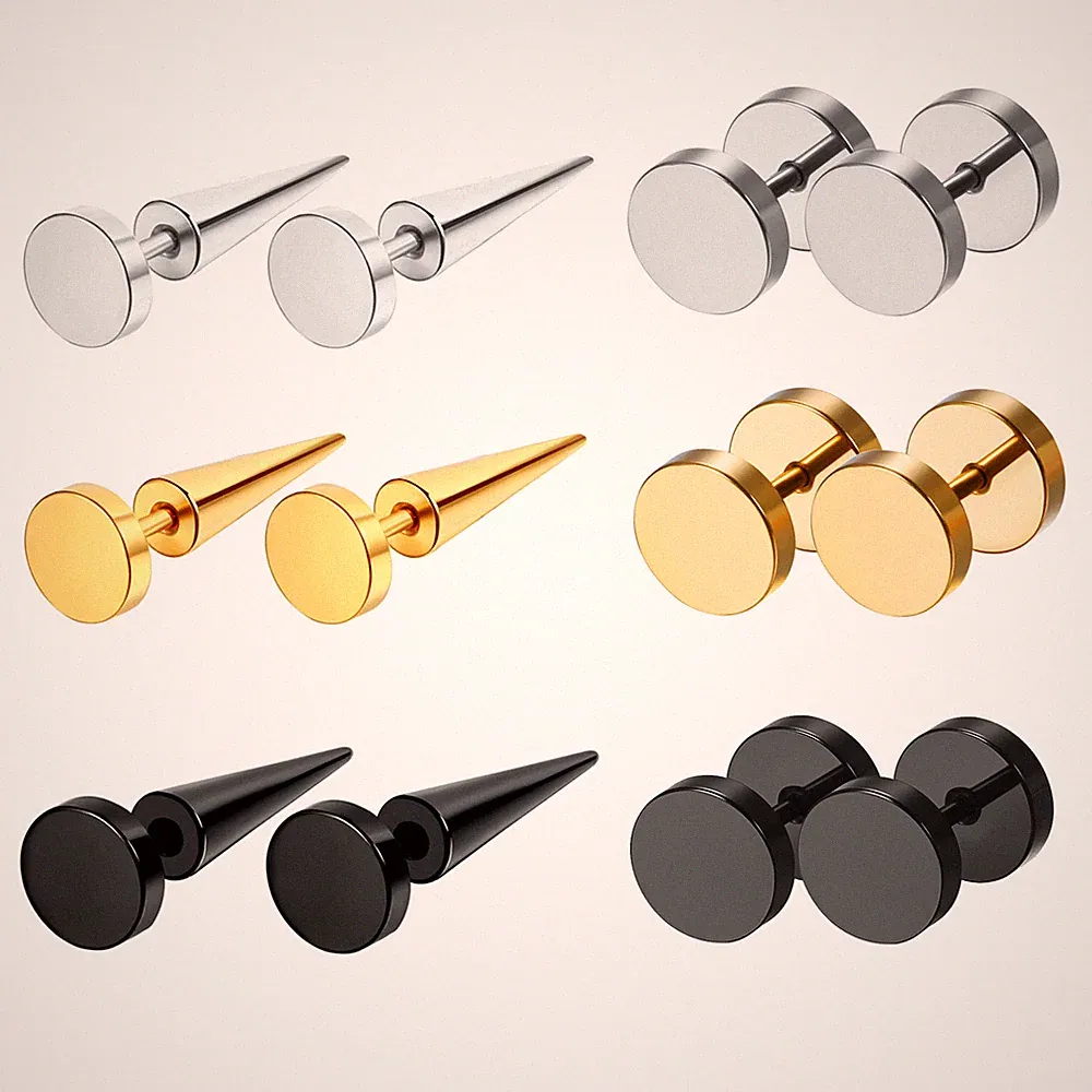 12pcs Men's Womens Stainless Steel Dumbbell Barbell Spike Earrings Ear Studs Set