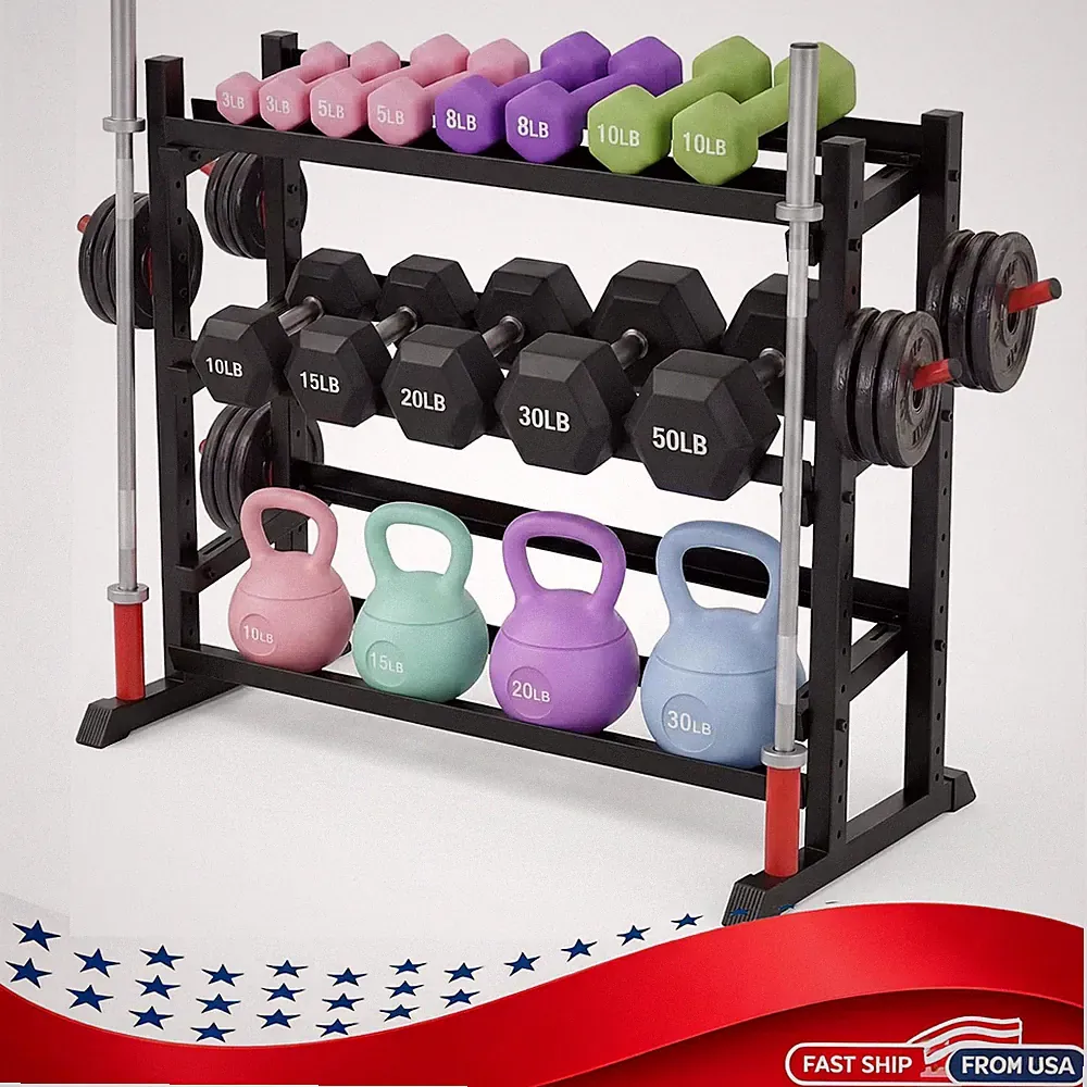 1300LB Capacity 3Tier Dumbbell kettlebell Rack Weight Stand Home Gym Heavy Duty