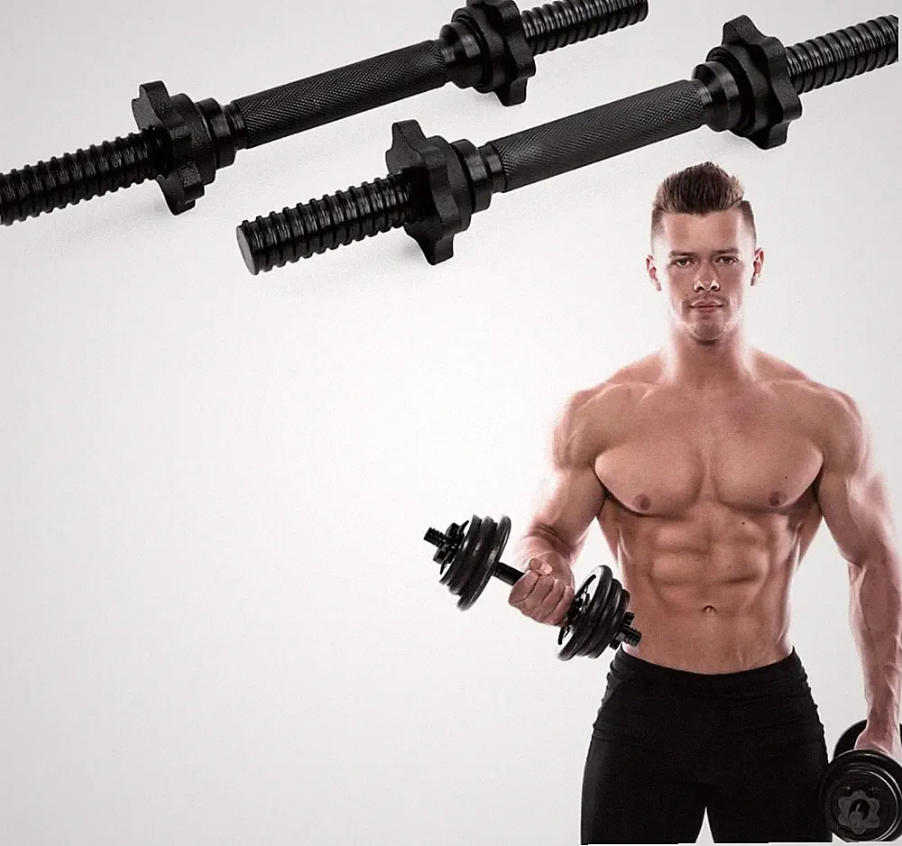 14"/19.5" Threaded Dumbbell Handles - Pair, Chrome/Black/Rubber - Fits 1"