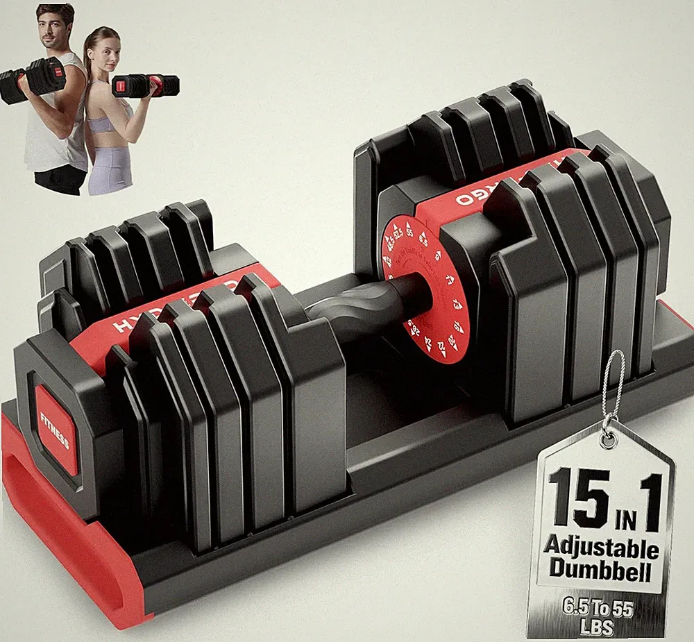 15 in 1 Adjustable Dumbbell Set/Single, 1-Second Quick Change Weights, 55/110 LB