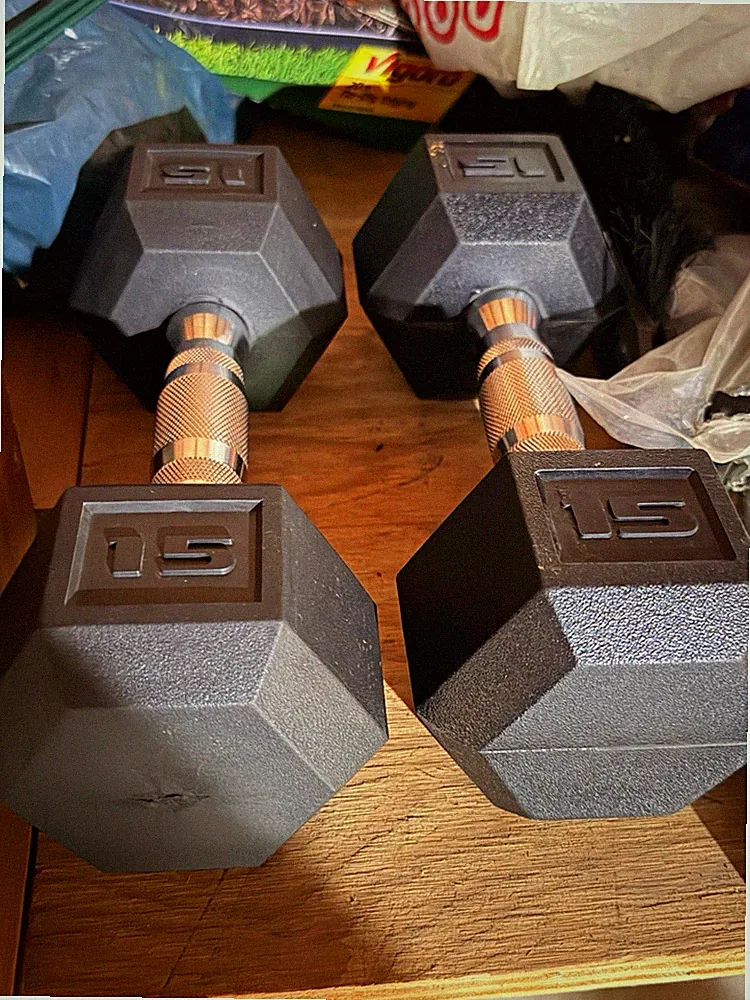 15 lb Hex Cast Iron Dumbbells Pair Black Fixed Weight Set of 2