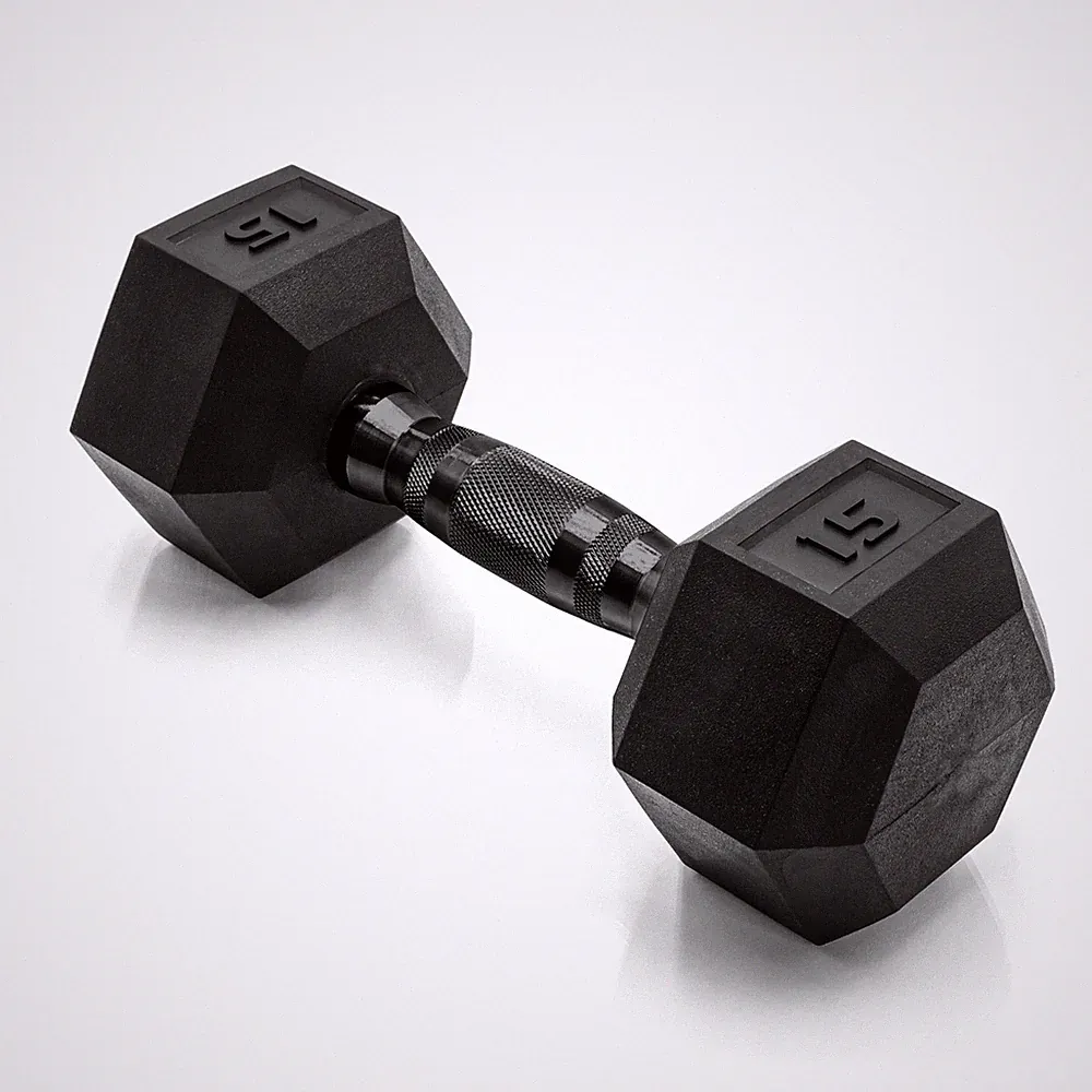 15 LB Rubber Coated Hex Dumbbell Hand Weight Single | Black Handle