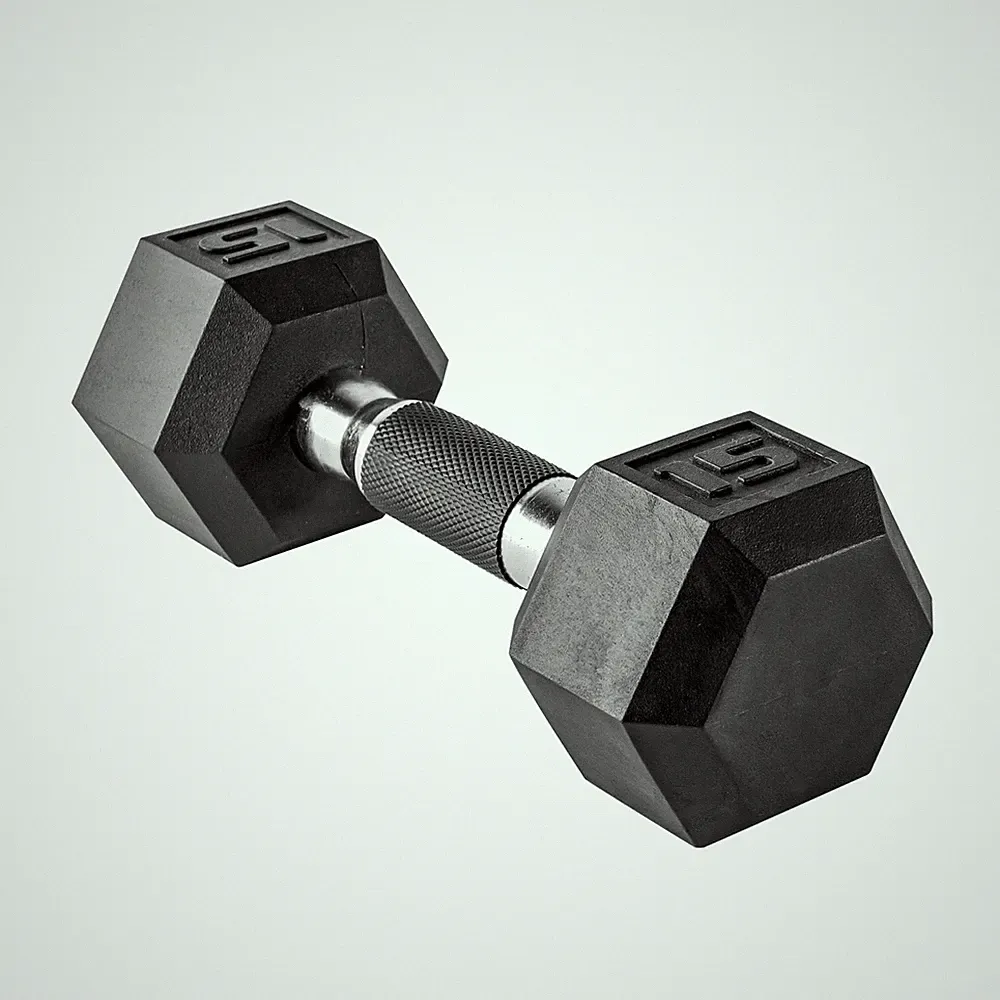 15 LB Rubber Coated Hex Dumbbell Hand Weight with Padded Grip Single | Comfo...