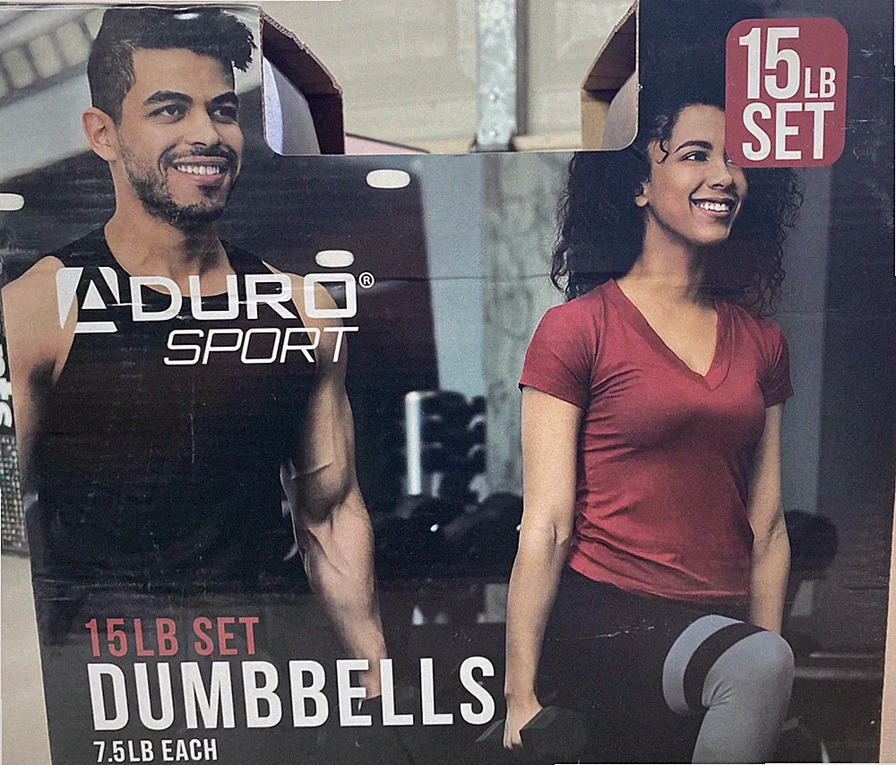 15 lb Set: 2 x 7.5 lb Aduro Sport Vinyl Coated Dumbbells New In Box