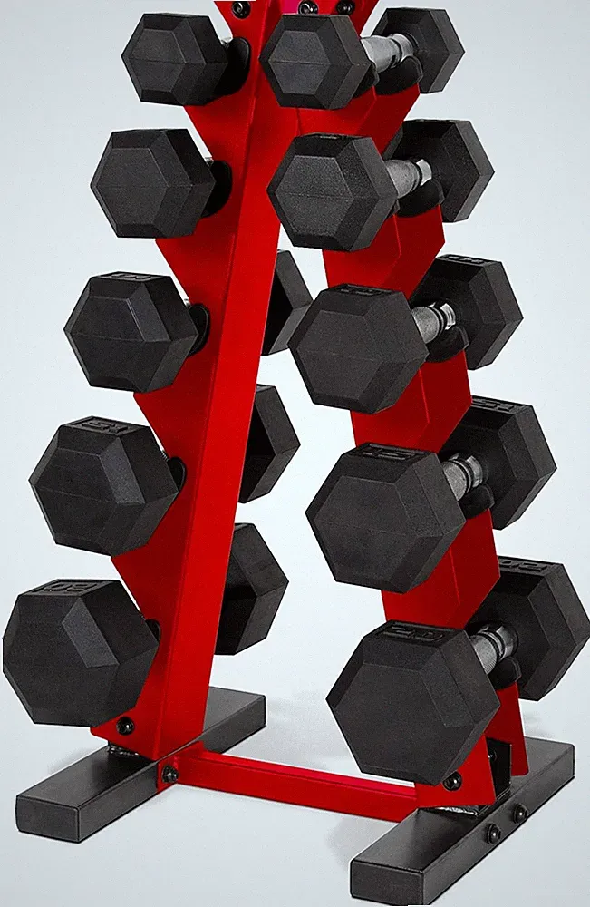 150 LB Coated Hex Dumbbell Set with Vertical Rack - Choose Your Weights!