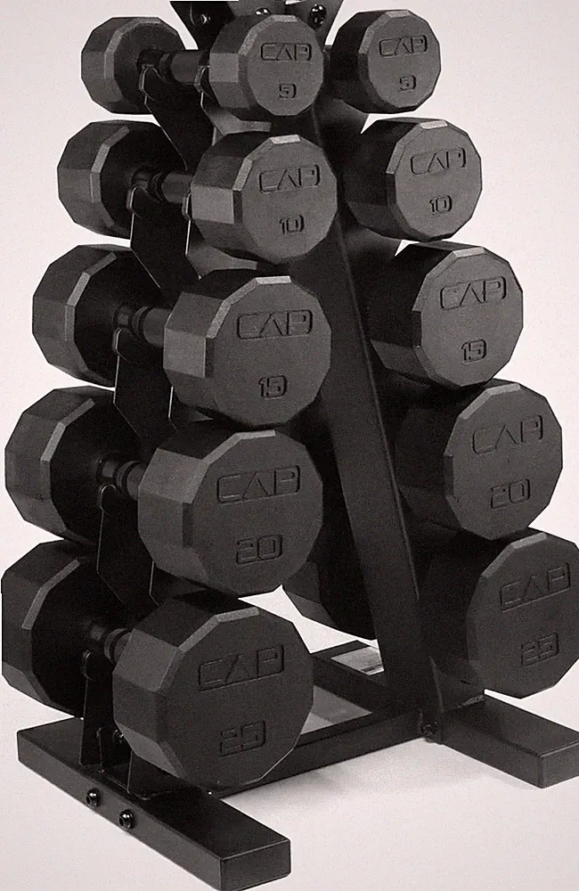 150 LB Coated Hex Dumbbell Weight Set with Vertical Rack | Multiple Options
