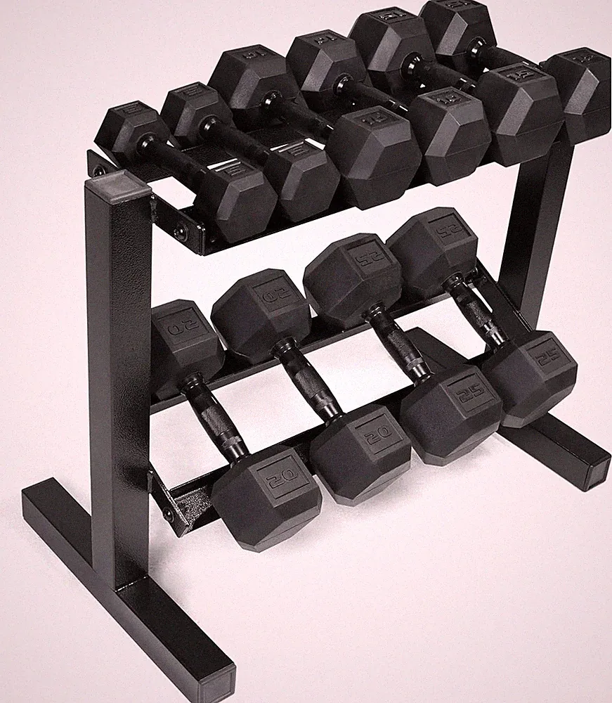 150 LB Dumbbell Set with 2-Tier Rack, Rubber Hex Free Weights Set, Home Gym Weig