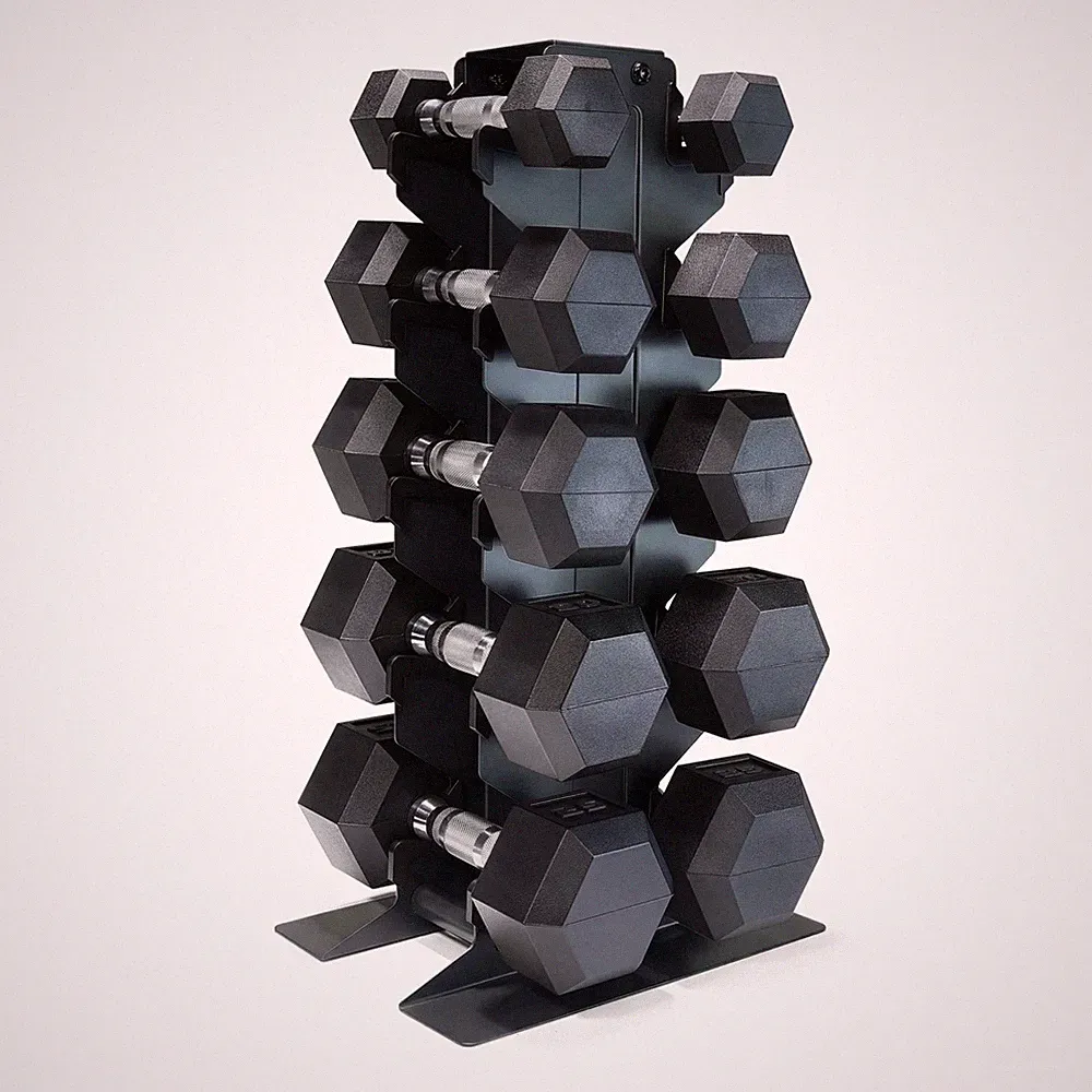 150 lb Dumbbell Set with Rack, Rubber Coated Hex Free Weight Set, Compact Ver...
