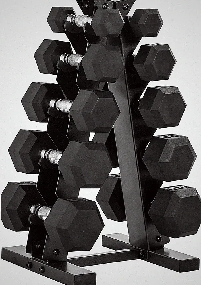 150 Lb Dumbbell Set with Vertical A-Frame Rack, Carbon