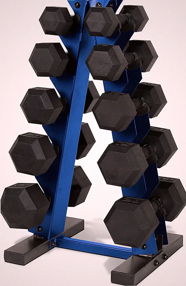 150 LB Hex Dumbbell Weight Set with Vertical Rack - Multiple Options Available