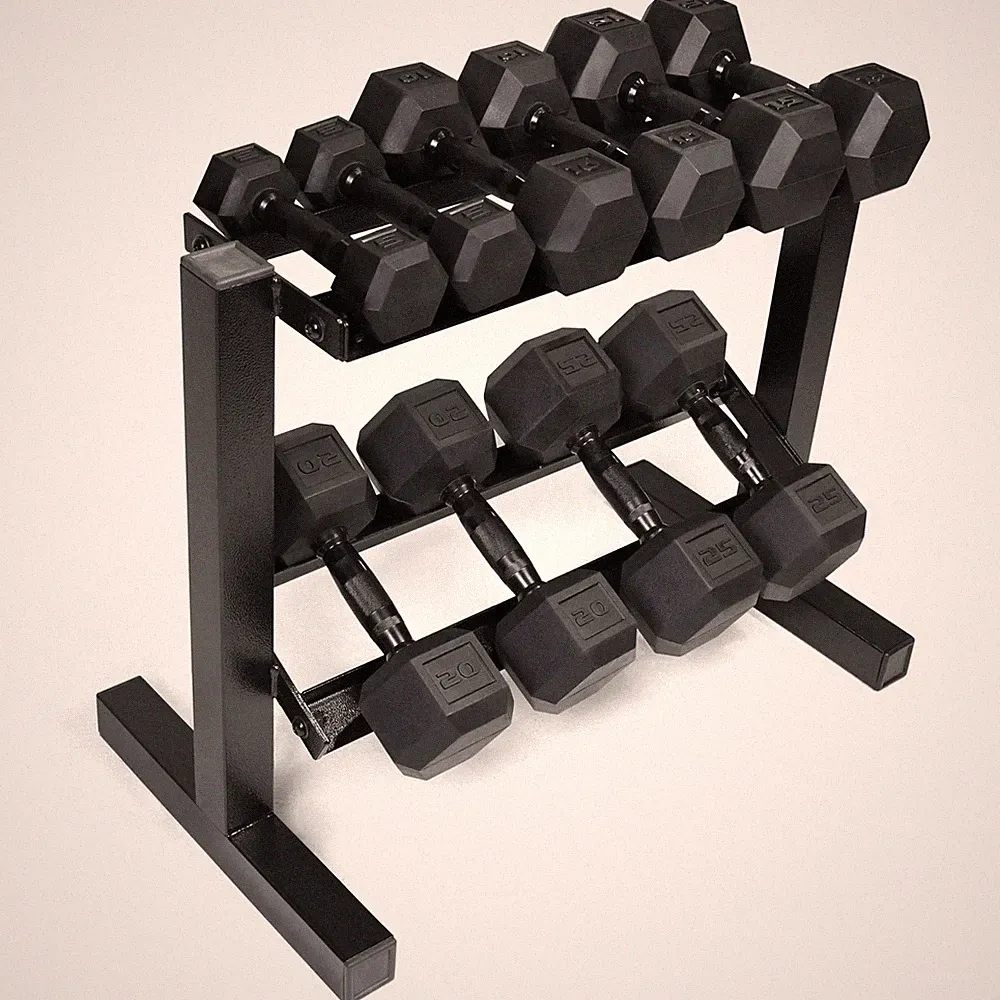 150 LB Rubber Hex Dumbbell Set with 2-Tier Rack for Home Gym Strength Trainin...