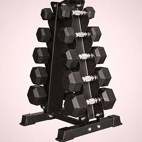 150LB Coated Hex Dumbbell Weight Set and A-Frame Storage Rack, 5-25 lbs Pairs