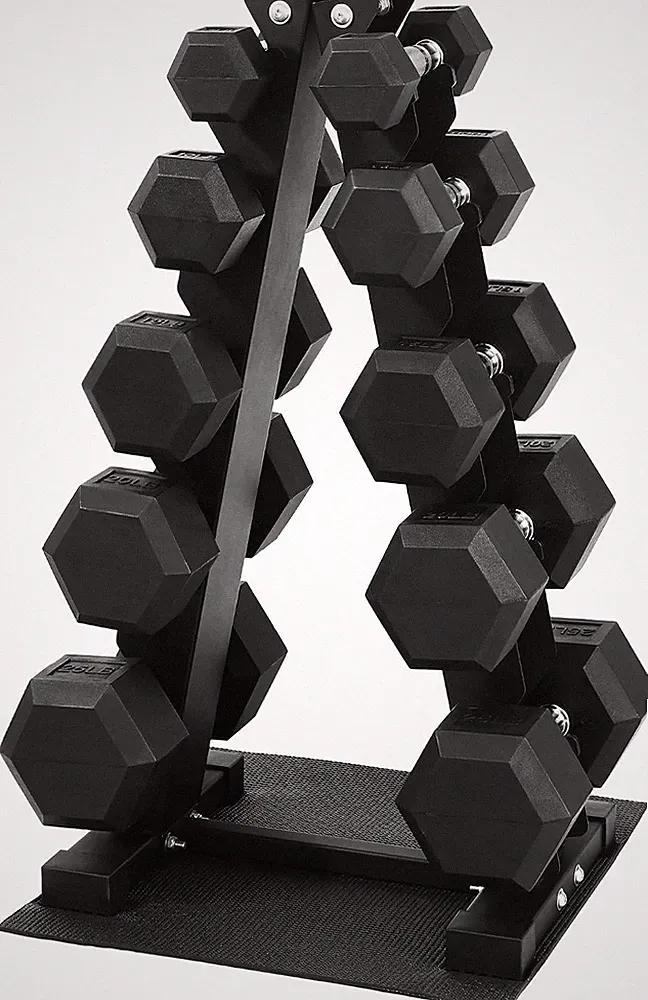 150LB Rubber Hex Dumbbell Set with Storage Rack Cast Iron Dumbbells Full Body