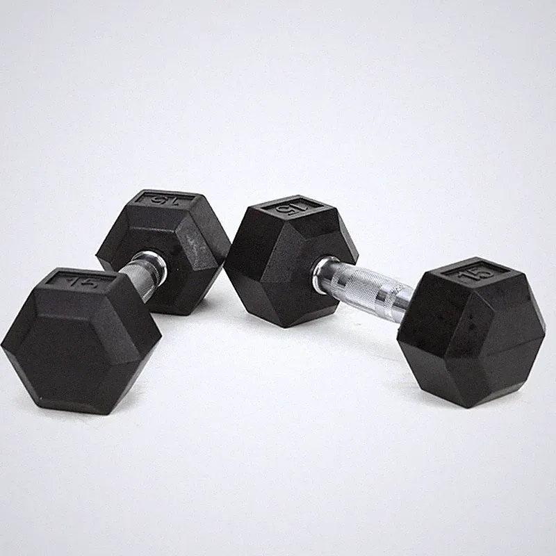 15LB 2 HDRS Rubber Coated Solid Cast Iron Dumbbells, Not Shipped on Weekends