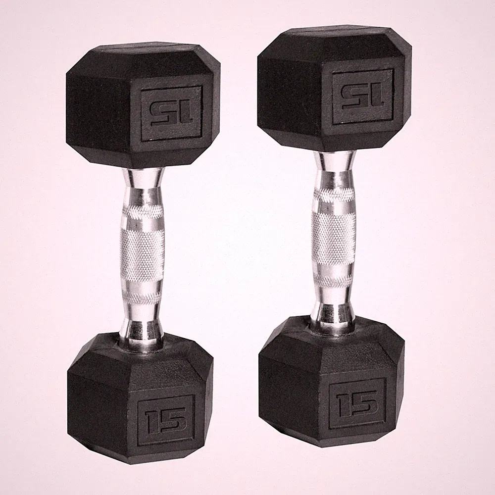 15Lb Pair Coated Rubber Hex Dumbbell Strength Training Fitness Gym Workout Muscl