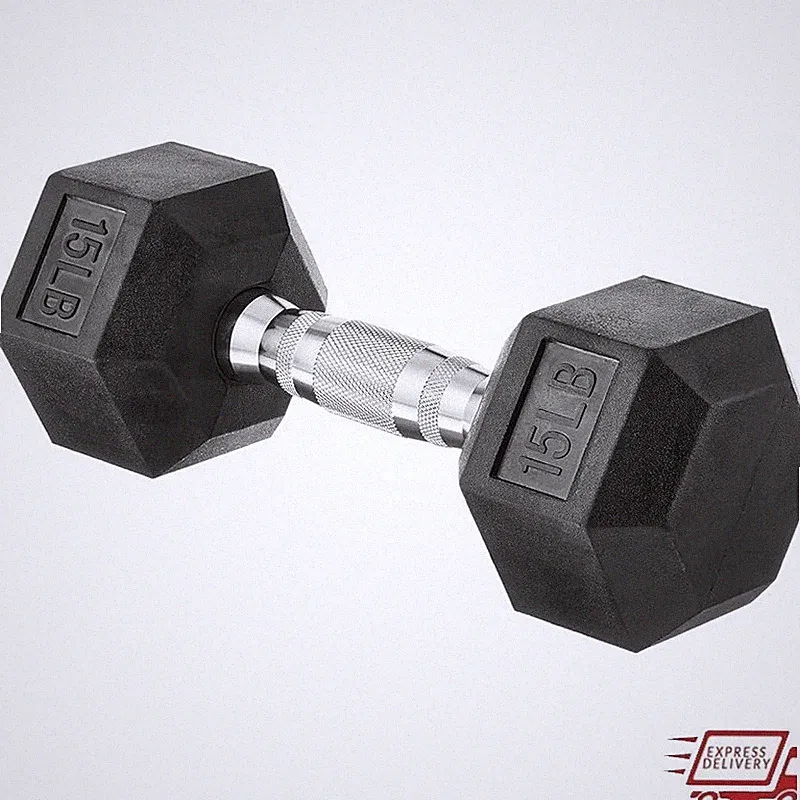 15lb Rubber Encased Hex Dumbbell Non-Slip Grip Strength Training Exercise Weight