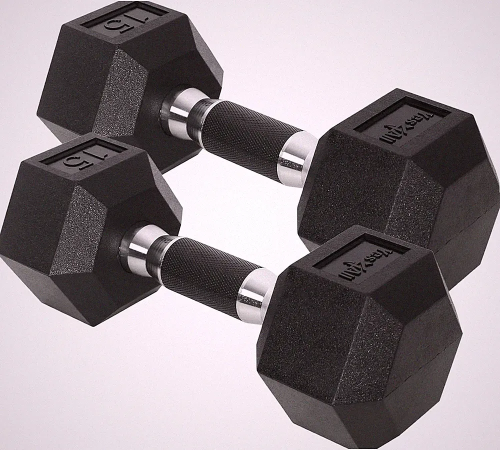 15lbs Pair Chrome/Rubber Grip Encased Hex Dumbbells Hand Weights With Anti-Slip