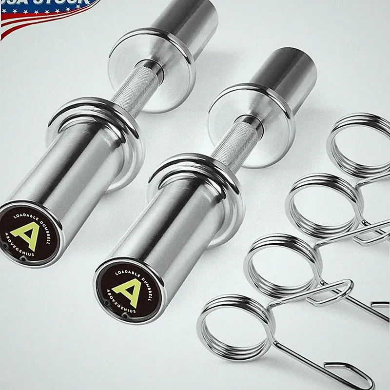 16 Inch Loadable Dumbbell Handles Solid Steel Olympic Fitness Gym Weight Set New