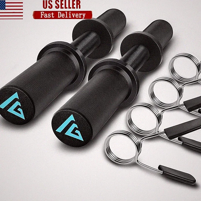 16 Inch Olympic Dumbbell Handles Kit W/ Spring Collars Heavy Duty Steel Grip New