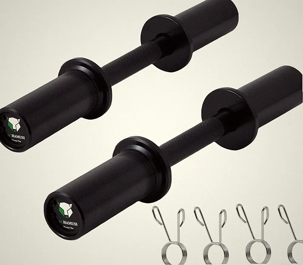16" Olympic Dumbbell Handle Pair For 2'' Plates For Home Gym Includes 4 Spring