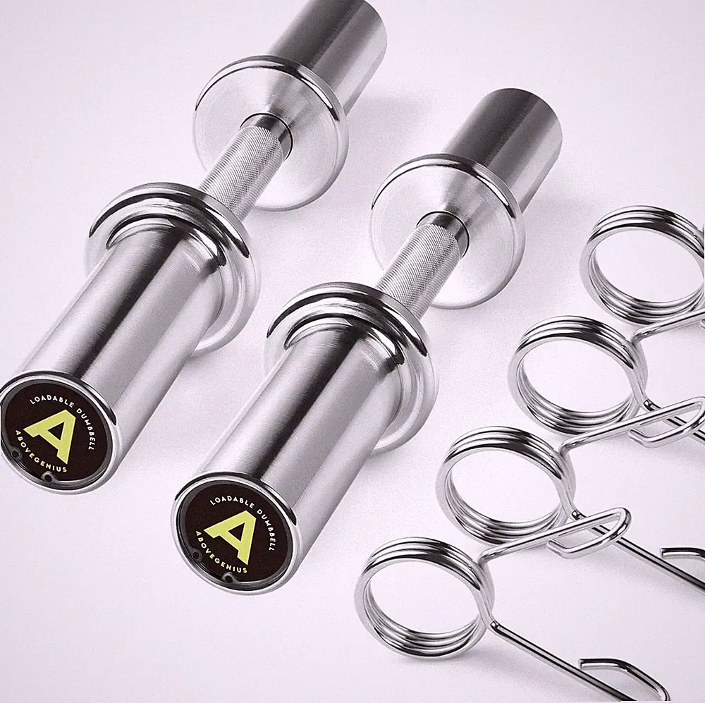 16" Olympic Dumbbell Handles, Solid Steel Loadable Weight Bars for 2-Inch Plates