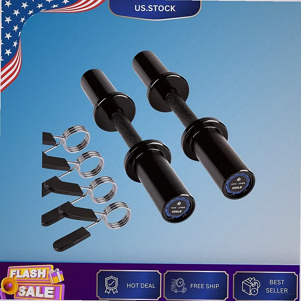 16" Olympic Loadable Dumbbell Handles Pair with Spring Collars