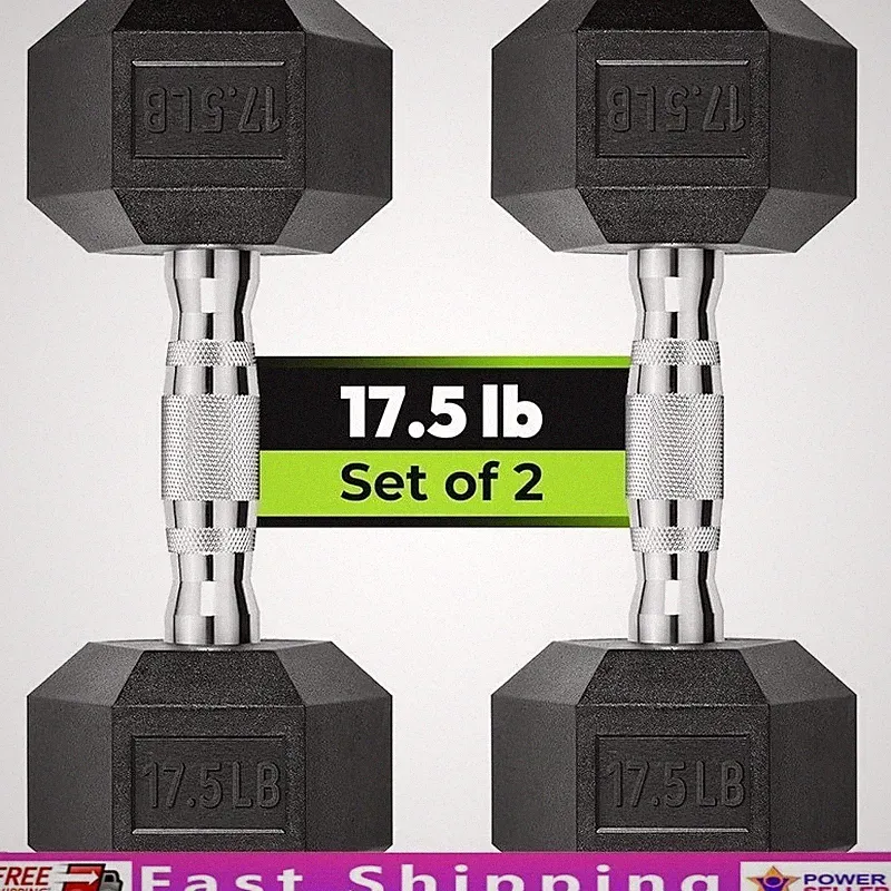 17.5lbs Rubber Encased Hex Dumbbells Non-Slip Weight Training Exercise Equipment