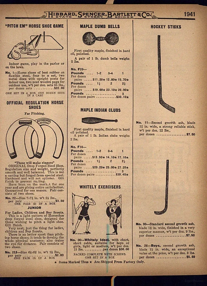 1923 PAPER AD Maple Wood Dumb Bells Dumbbells Indian Club Hockey Sticks