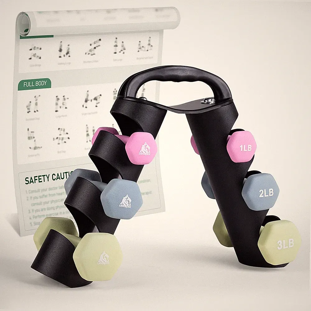 1LB 2LB 3LB Pair Neoprene Coated Dumbbell Set with Rack