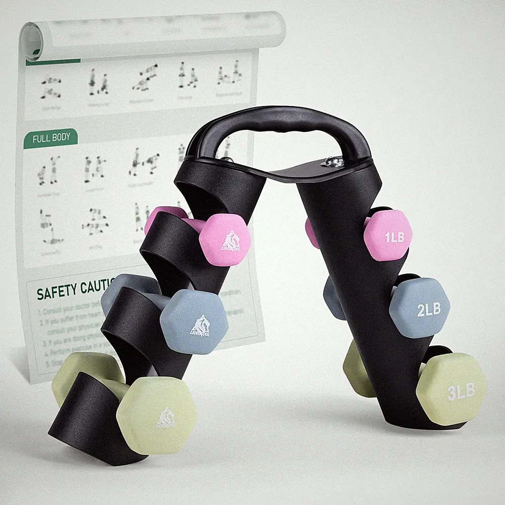 1LB 2LB 3LB Pair Neoprene Coated Dumbbell Set with Sturdy and Portable Rack,...