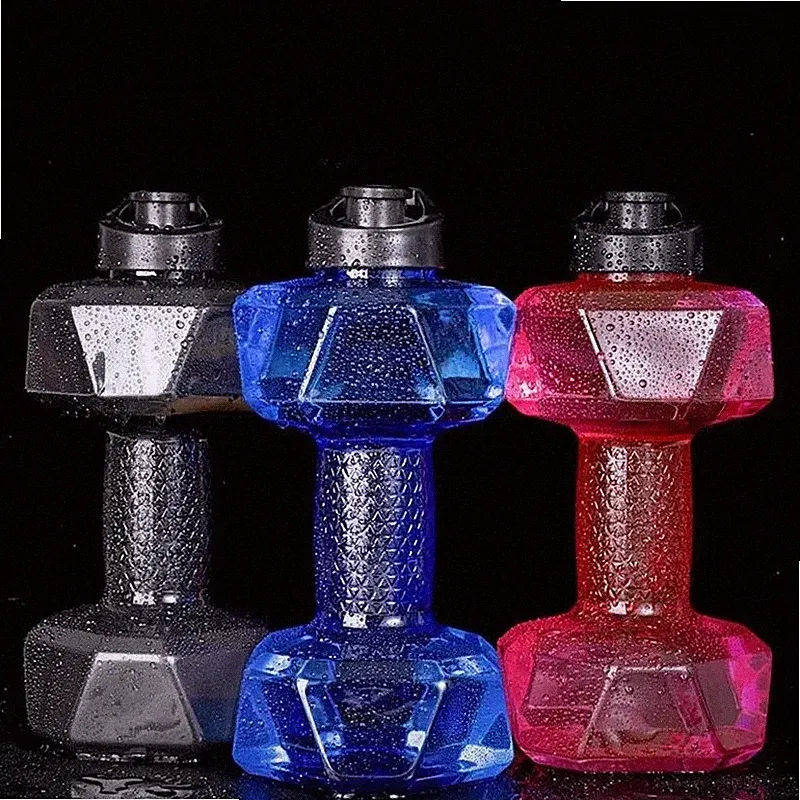 1pc 1500ml Large Capacity Dumbbell Sports Bottle Plastic Drinking Cup Leakproof